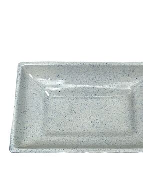 Vintage MCM Speckled Ceramic Trinket Dish Rectangular Blue Grey Black Base 6"